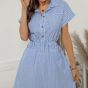 Short Sleeve Stripe Shirt Dress